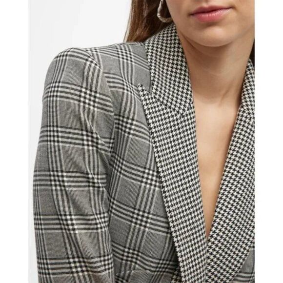 L'AGENCE Chamberlain Grey Plaid Houndstooth Single Breasted Blazer Jacket - Picture 2 of 15